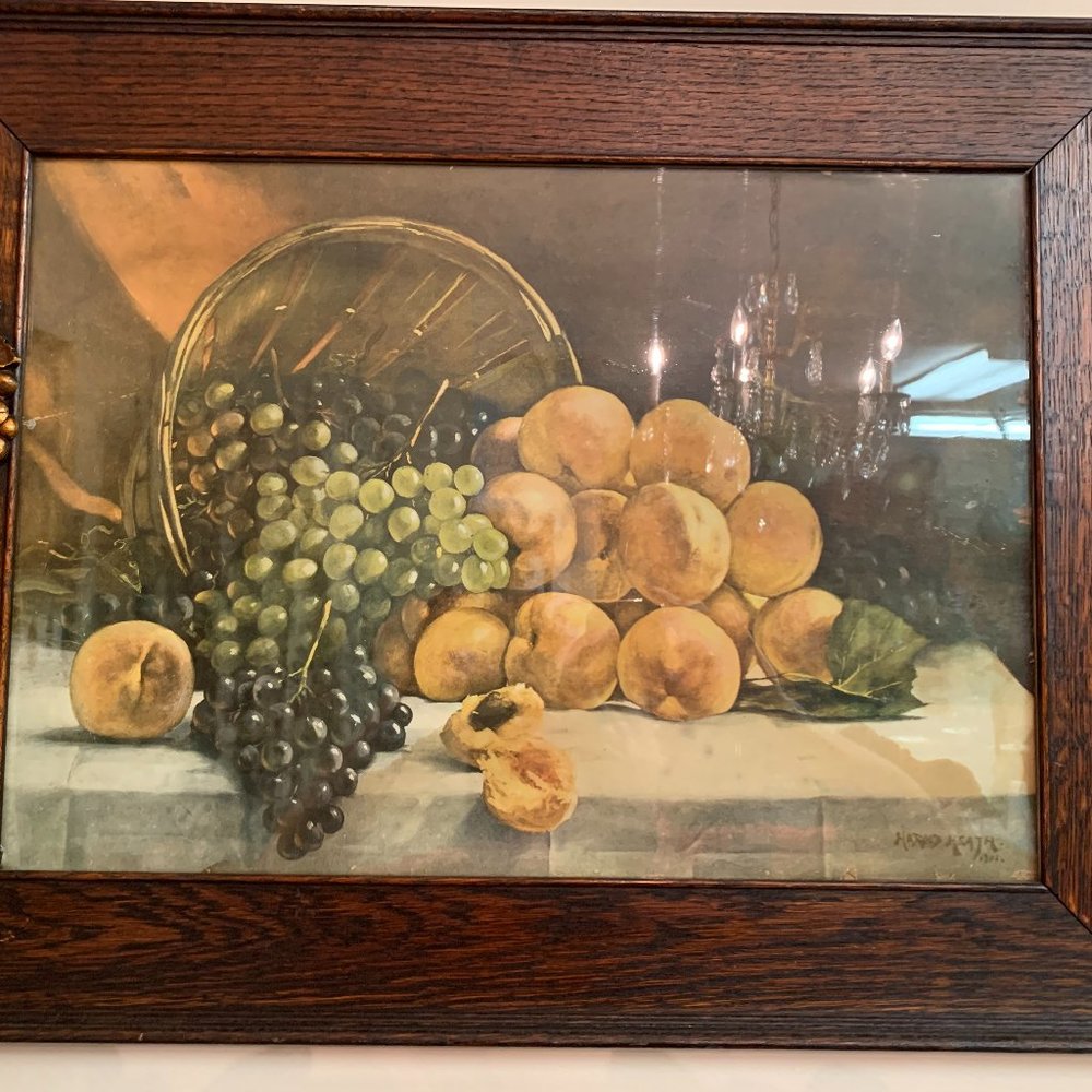 Signed Old Vintage Fruit Print 25.5 x 19.75